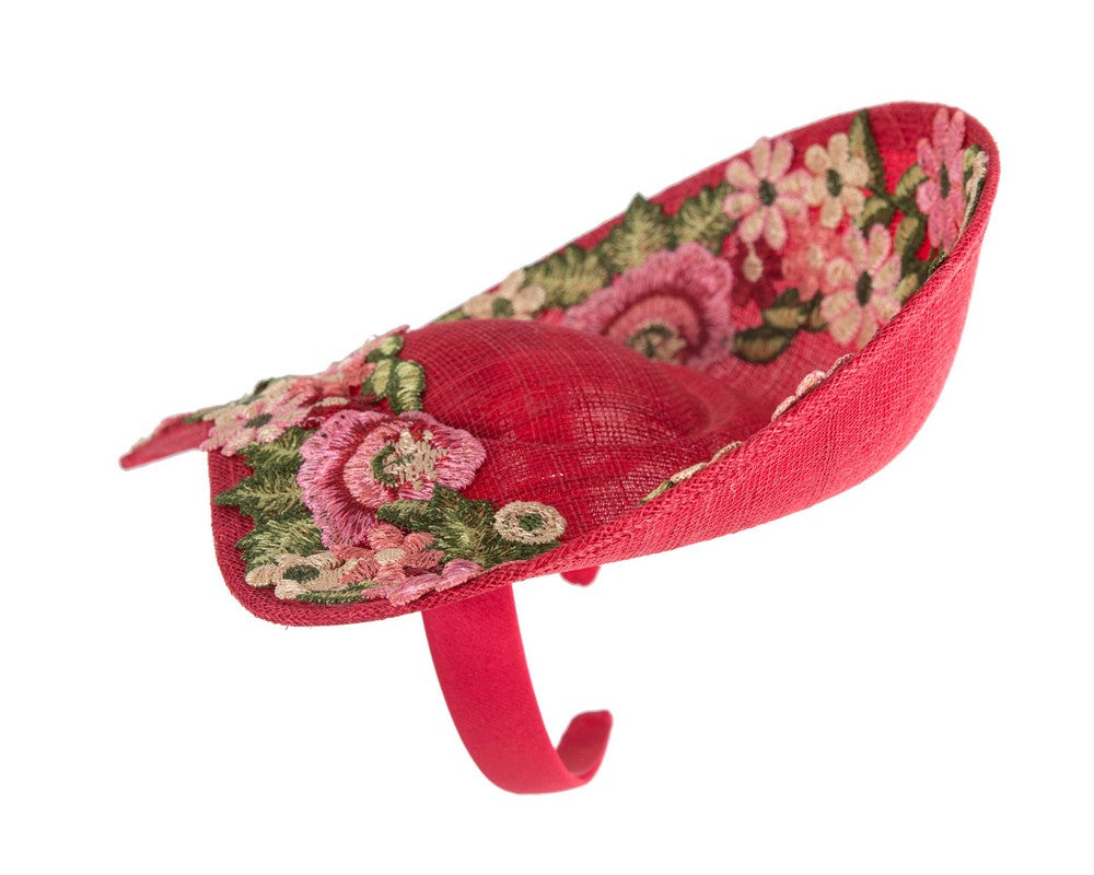Floral Embroidered Red Fascinator by Fillies Collection-3