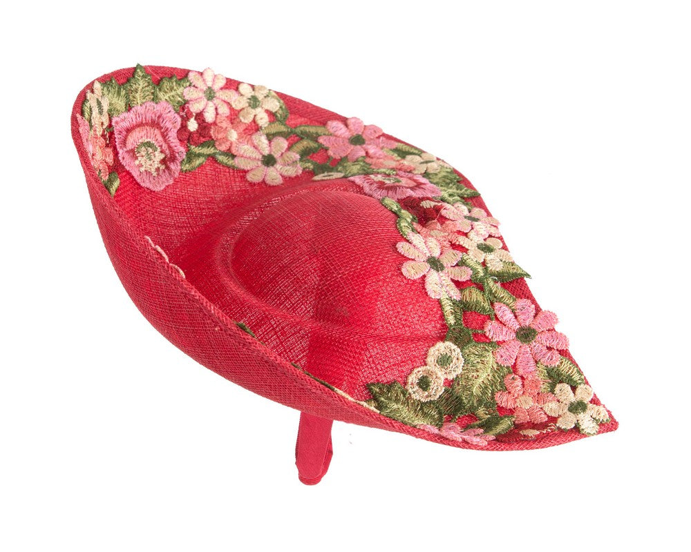 Floral Embroidered Red Fascinator by Fillies Collection-2