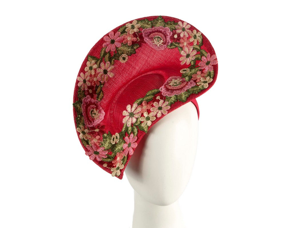 Floral Embroidered Red Fascinator by Fillies Collection-0