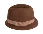 Chocolate brown short brim felt ladies fedora hat-3