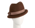 Chocolate brown short brim felt ladies fedora hat-0