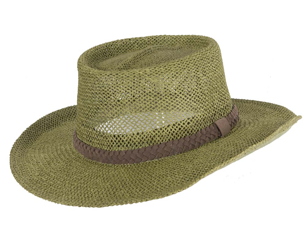Wide brim green squatter hat