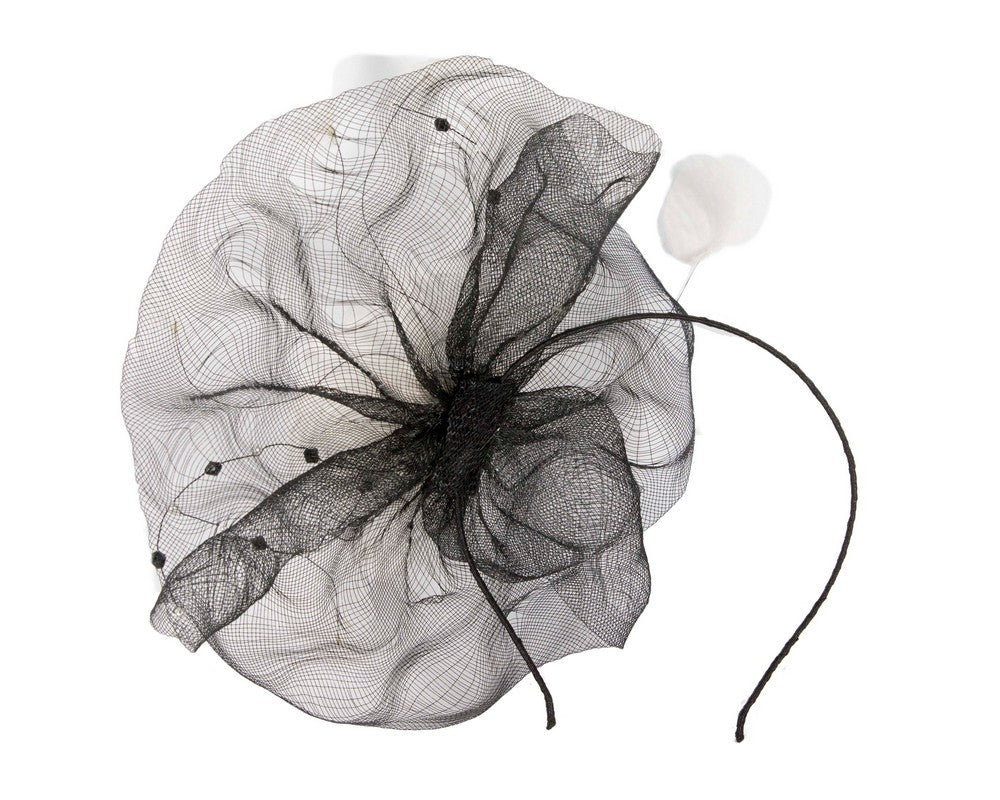 Large black fascinator with white flower-3