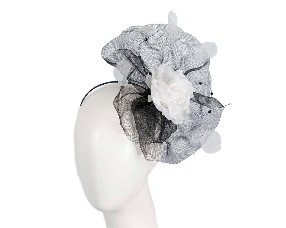 Large black fascinator with white flower-0