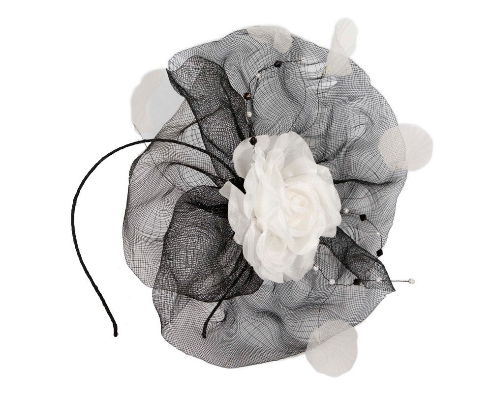 Large black fascinator with white flower-1