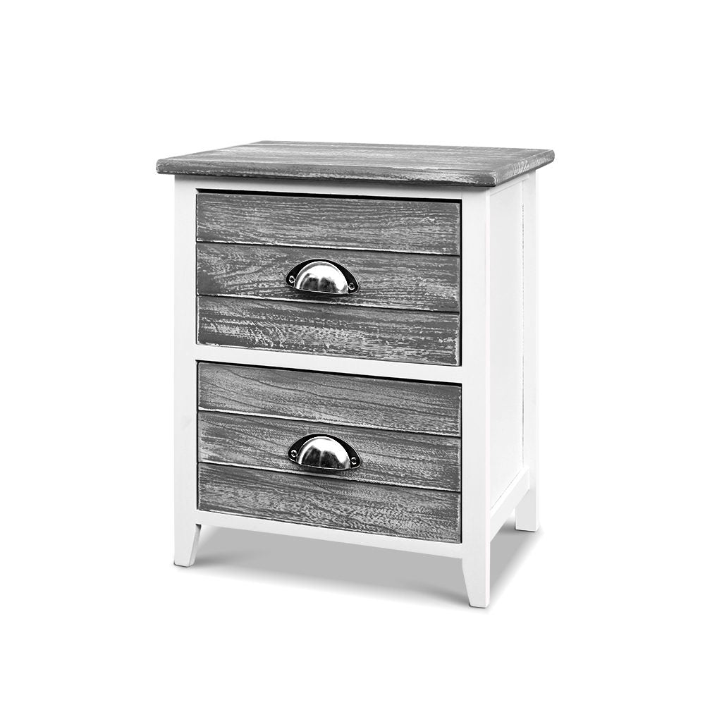 NNEDSZ 2x Bedside Table Nightstands 2 Drawers Storage Cabinet Bedroom Side Grey