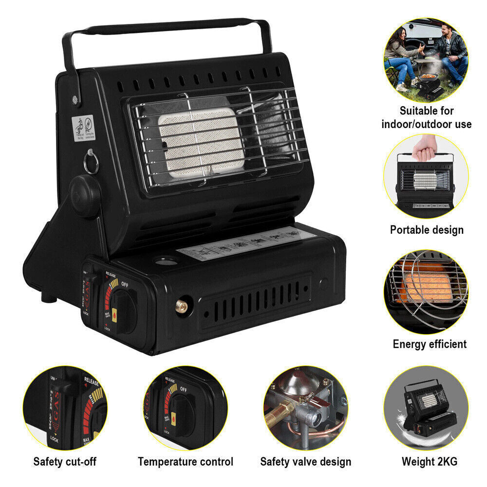 Portable Camping Gas Heater Outdoor Heating Stove Gas Baking Hunting Warmer AU black-3