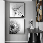NNEDSZ Wall Art 60cmx60cm Black and white dandelion 2 Sets Black Frame Canvas-1