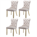NNEDSZ 4x Velvet Dining Chairs Upholstered Tufted Kithcen Chair with Solid Wood Legs Stud Trim and Ring-Beige