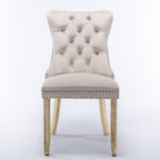 NNEDSZ 4x Velvet Dining Chairs Upholstered Tufted Kithcen Chair with Solid Wood Legs Stud Trim and Ring-Beige