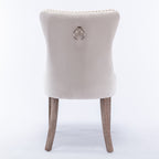 NNEDSZ 4x Velvet Dining Chairs Upholstered Tufted Kithcen Chair with Solid Wood Legs Stud Trim and Ring-Beige