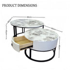 Snowy Mountain Faux Modern Marble Slate Nesting Coffee Table Set Leather Wrapped Wood Drawers-2