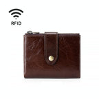 NNEDSZ Leather Rfid Wallet With Dual Zippers