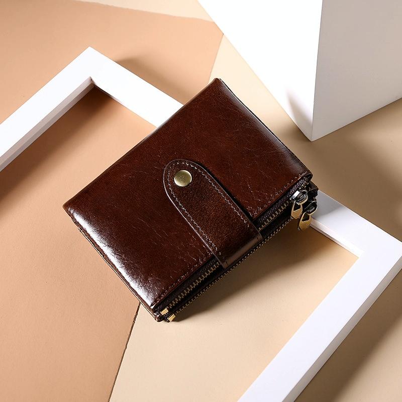 NNEDSZ Leather Rfid Wallet With Dual Zippers