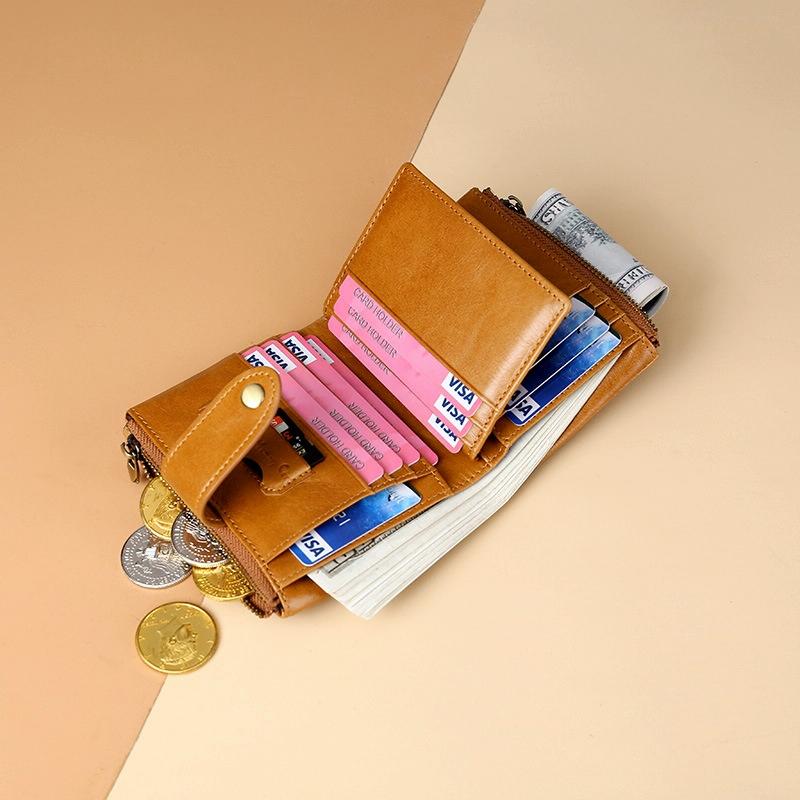 NNEDSZ Leather Rfid Wallet With Dual Zippers