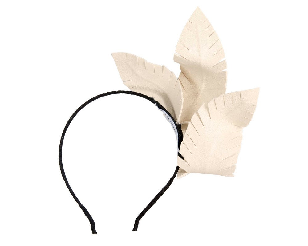 Cream leather flower headband fascinator by BELIEVERA-3