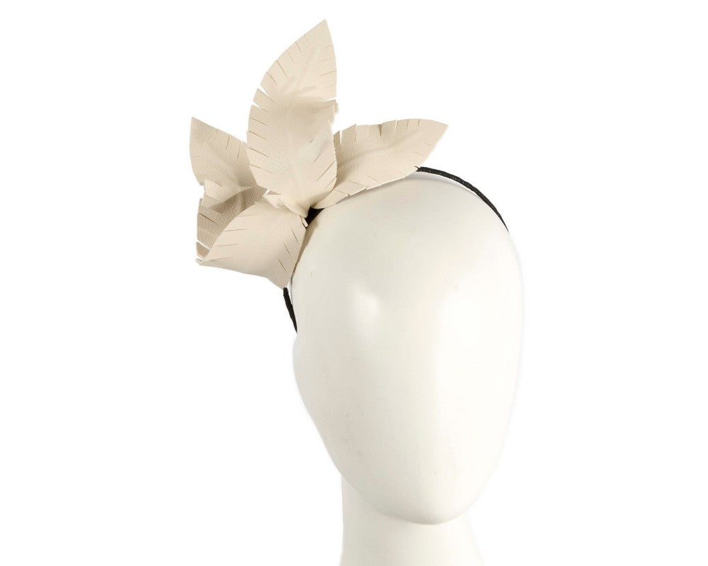 Cream leather flower headband fascinator by BELIEVERA-0