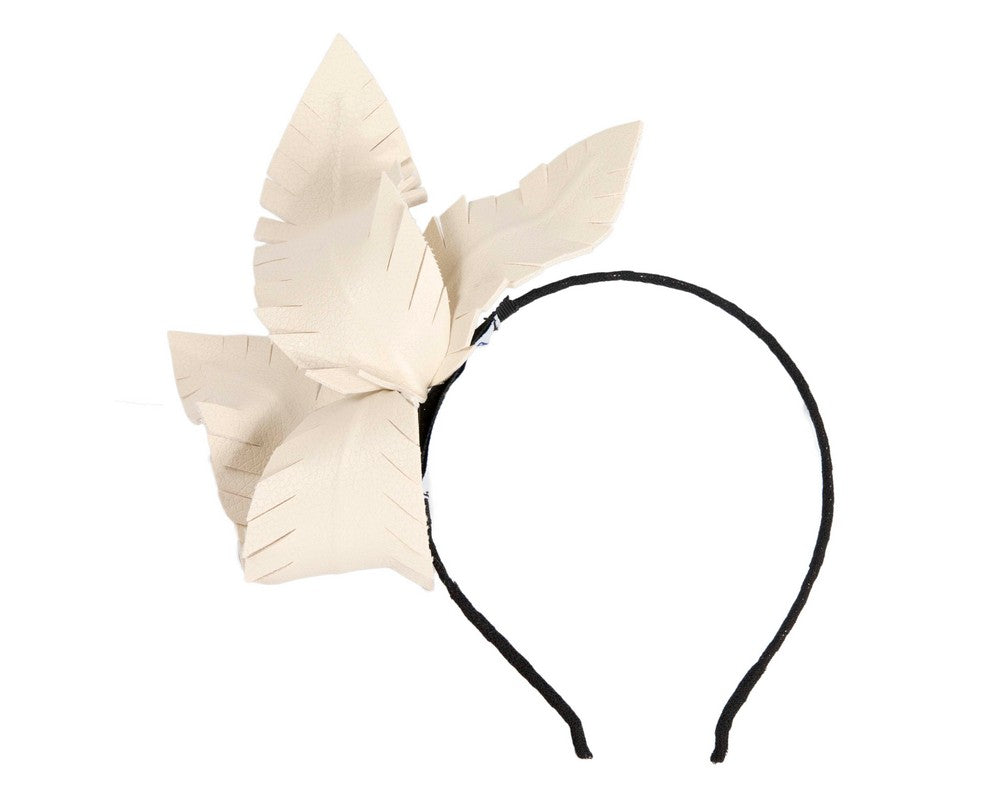 Cream leather flower headband fascinator by BELIEVERA-1