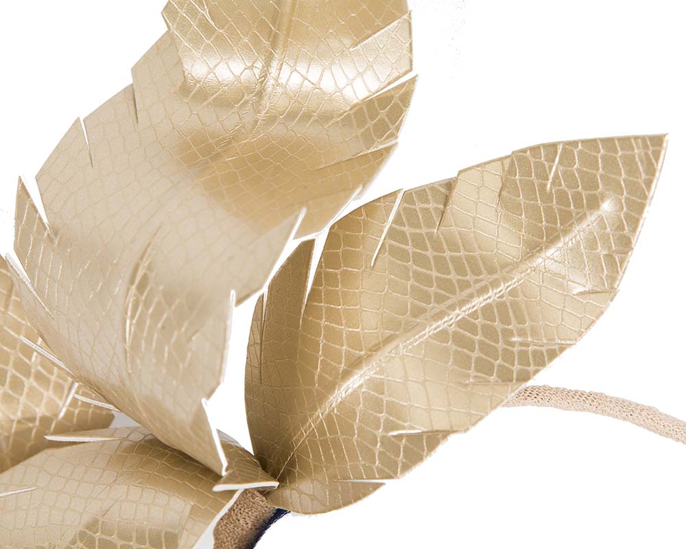 Gold leather flower headband fascinator by BELIEVERA-2