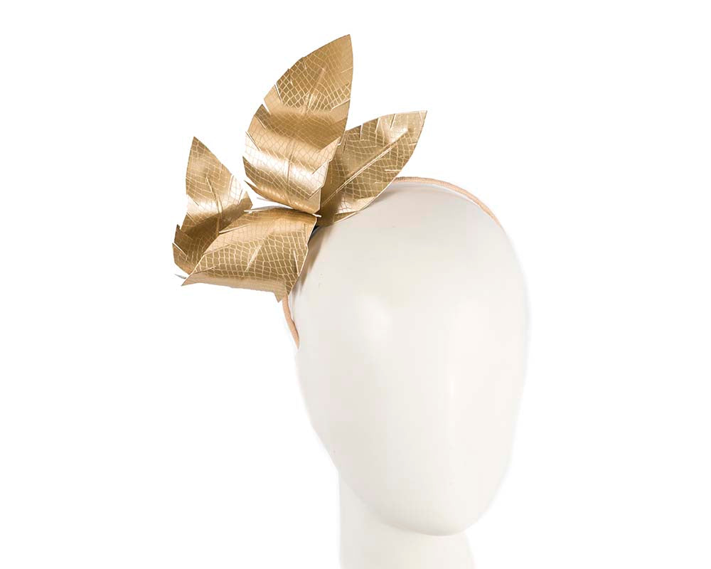 Gold leather flower headband fascinator by BELIEVERA-0