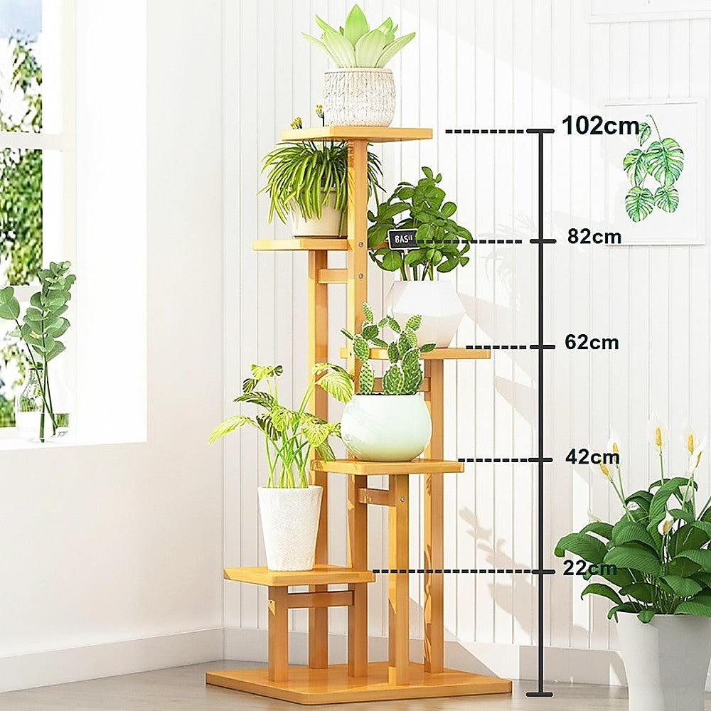 NNEDSZ 5 Tiers Vertical Bamboo Plant Stand Staged Flower Shelf Rack Outdoor Garden