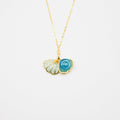 NNEDSZ Gift Box - Aroma Necklace 925 Silver, Gold coated - Green Shell Ocean Breeze (Light blue) + Purify Oil Blend
