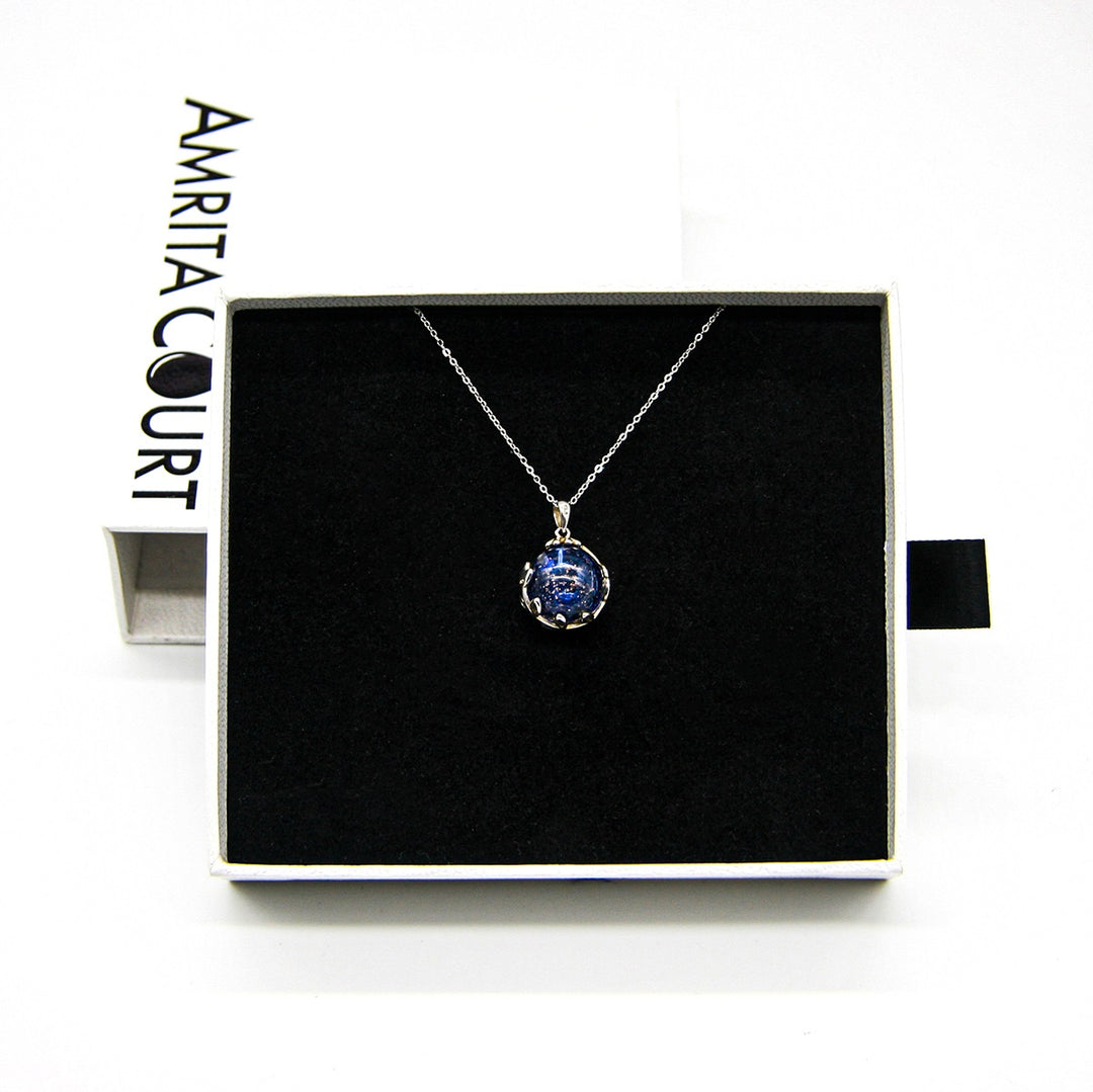 NNEDSZ Gift Box - Aroma Necklace White Gold - Planet Celestial Sapphire (Blue) + Purify Oil Blend