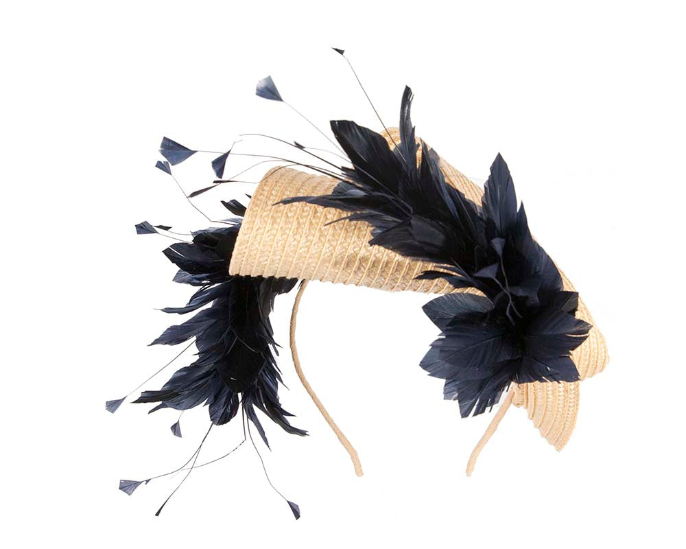 Bespoke nude & navy fascinator by BELIEVERA-3