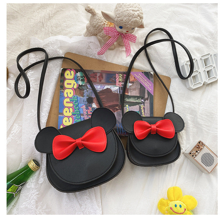 NNEDSZ Adorable Bow Bear Crossbody Bag for Kids - Black  Shoulder Bag 18*17*8cm-3