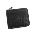 NNEDSZ Black Men's Leather Wallet with Zipper and Horse Embossed Design -  Compact and Stylish