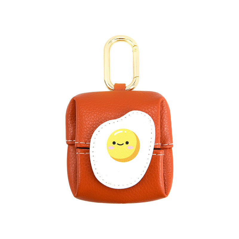NNEDSZ Fried Egg Pattern Orange Cute Multifunctional Mini Leather Coin Purse with Keychain for Lipstick, Bluetooth Earbuds, and Small Essentials-0