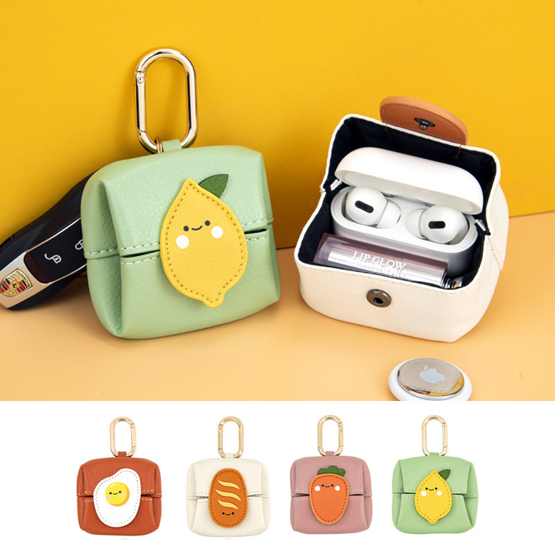 NNEDSZ Fried Egg Pattern Orange Cute Multifunctional Mini Leather Coin Purse with Keychain for Lipstick, Bluetooth Earbuds, and Small Essentials-1