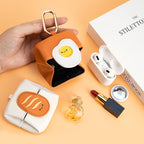 NNEDSZ Fried Egg Pattern Orange Cute Multifunctional Mini Leather Coin Purse with Keychain for Lipstick, Bluetooth Earbuds, and Small Essentials-2