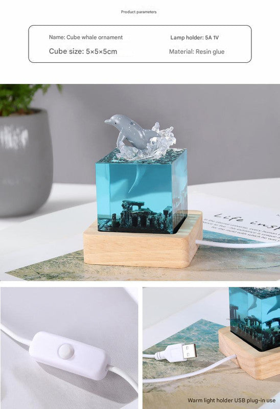 NNEDSZ Ancient Architecture Dolphin Leaping into the Water Handcrafted Ocean Resin Whale Night Light - Unique Home Decor Table Lamp-4