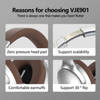 NNEDSZ Brown VJE901 Wireless Bluetooth Over-Ear Headphones with Active Noise Cancelling