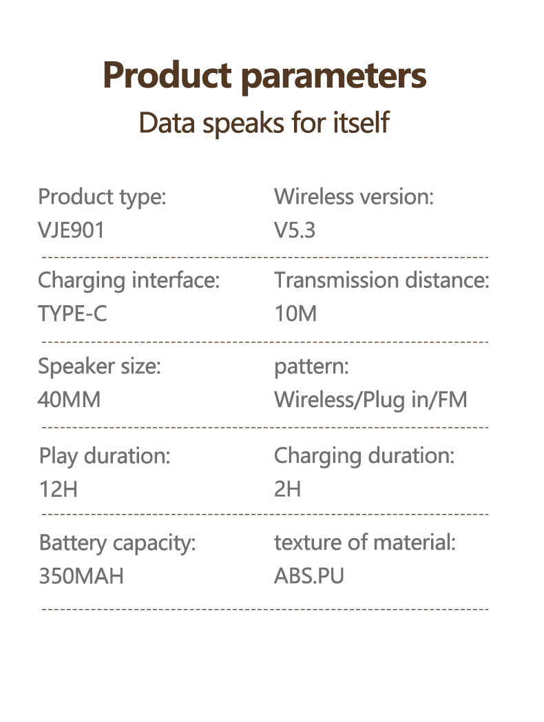 NNEDSZ Brown VJE901 Wireless Bluetooth Over-Ear Headphones with Active Noise Cancelling