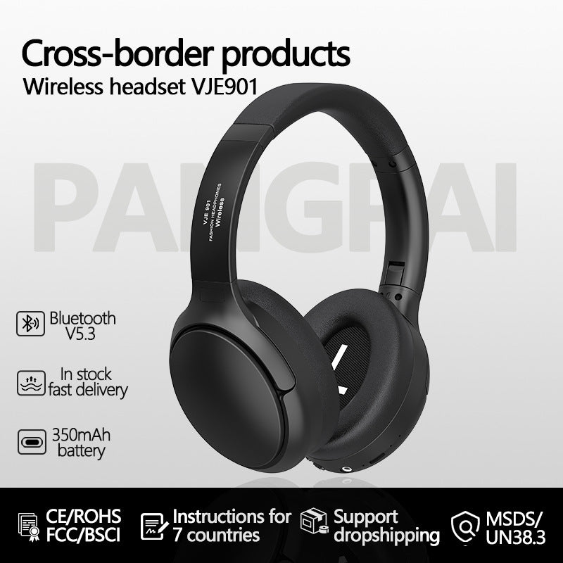 NNEDSZ Black VJE901 Wireless Bluetooth Over-Ear Headphones with Active Noise Cancelling