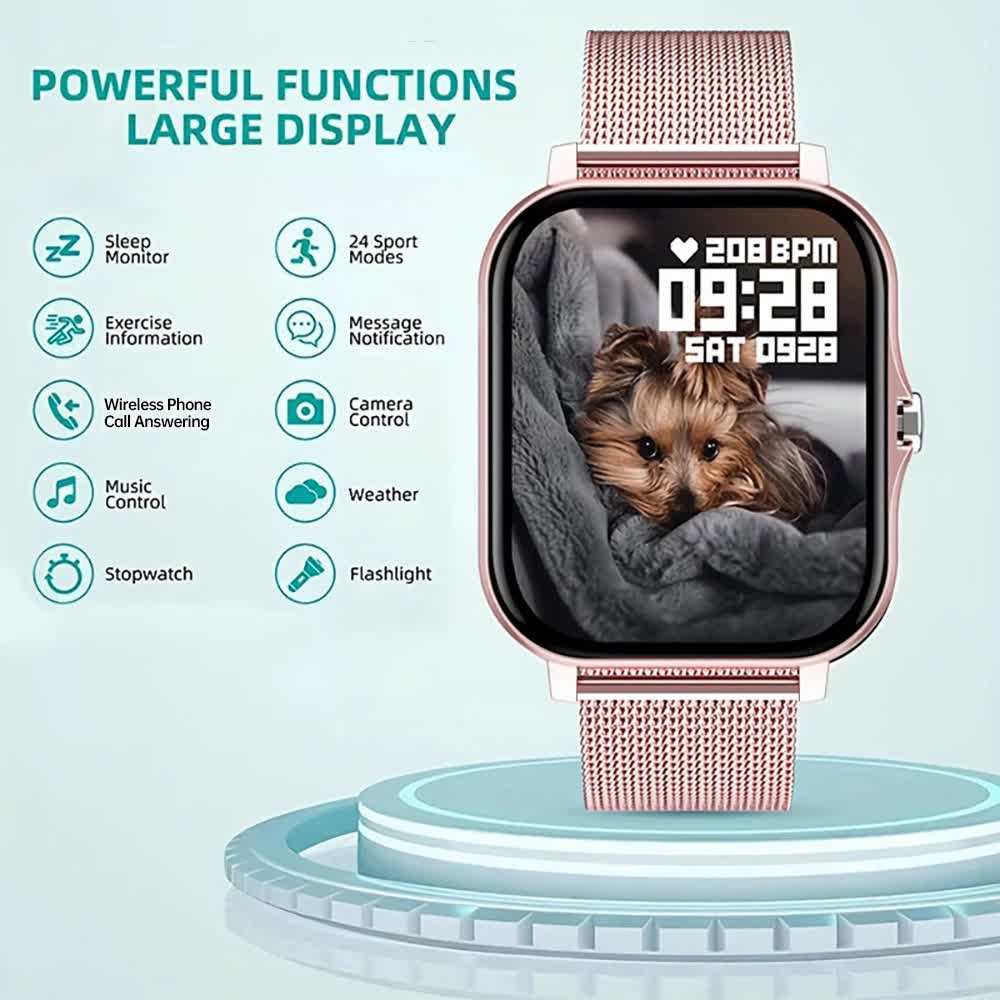 NNEDSZ Gold Smart Fitness Watch with Large Display - 24 Sport Modes, Heart Rate Monitor & More