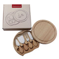 NNEDSZ Brown And Silver Compact Round Rubberwood Cheese Board Set | 4 Stainless Steel Knives & Tools-0