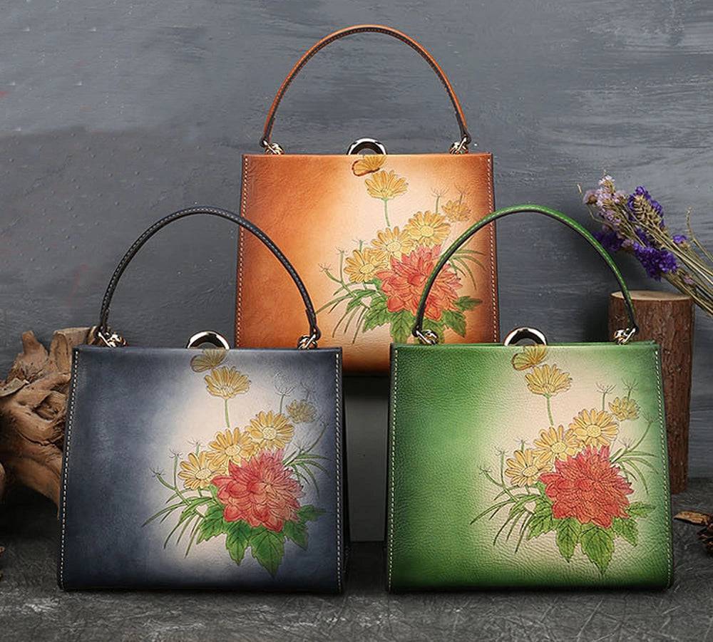 Vintage Leather Casual Box Shoulder Bag Small Square Bag