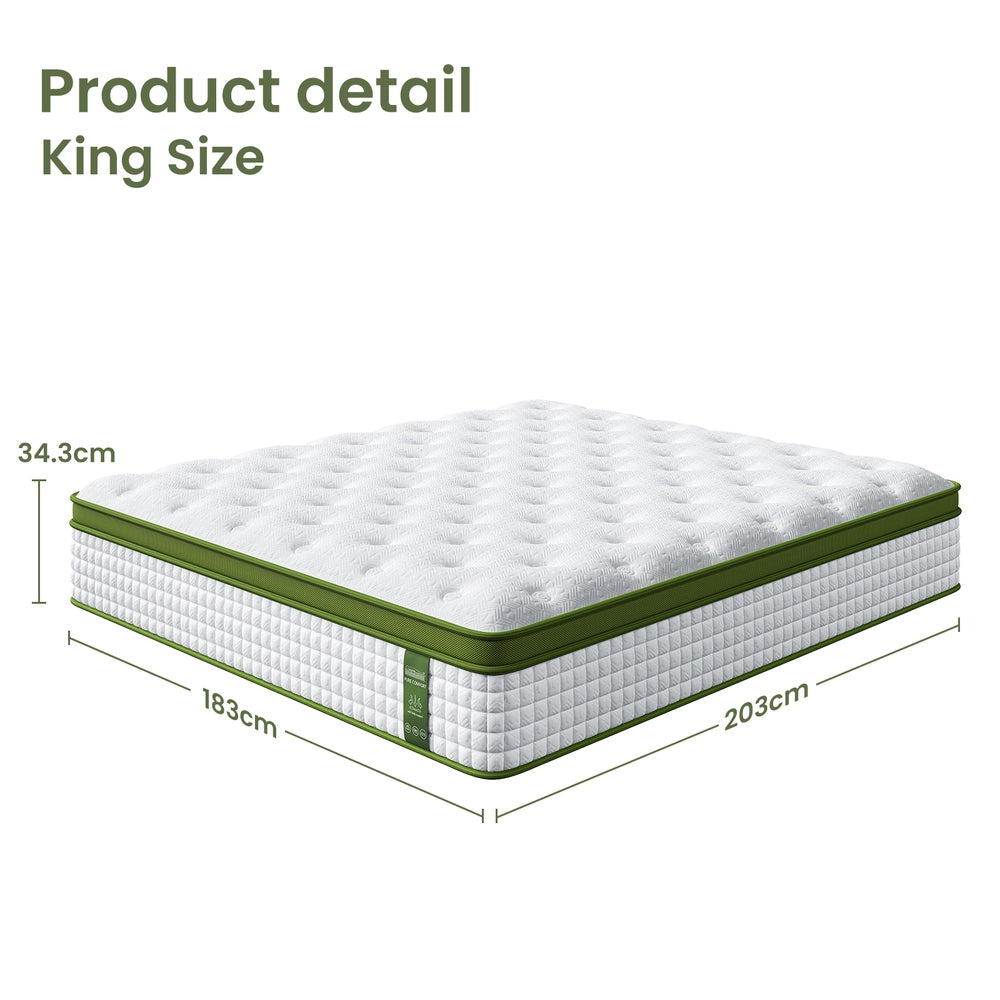 BedStory 34cm King Latex Hybrid Mattress Medium Firm - 5 Zone Pocket Spring Bed for Pressure Relief Motion Isolation