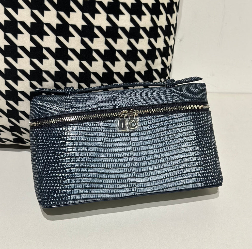 Genuine Lizard Skin Leather Zipper Cosmetic Handle Bag-7