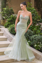 Strapless Tulle With Layered Mesh Train-0