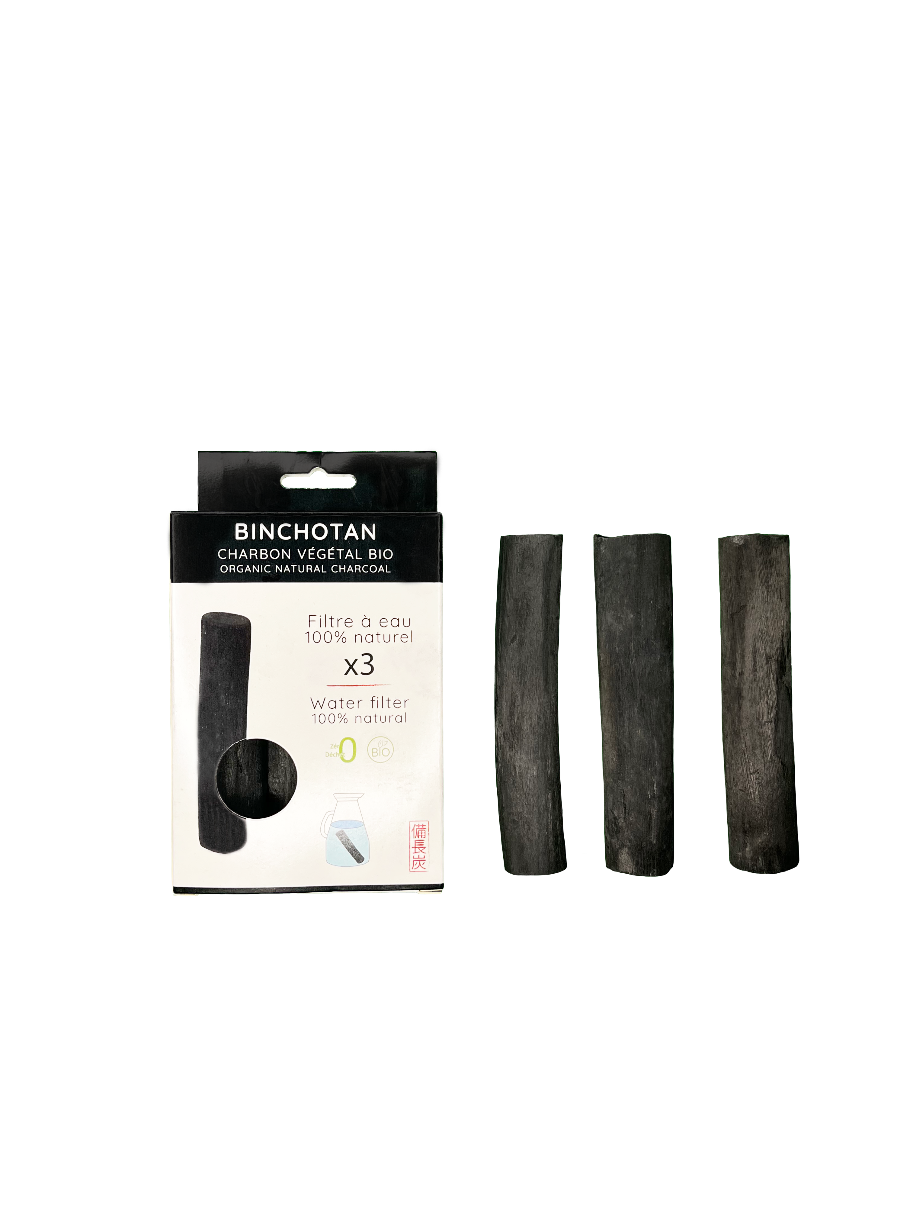 Lot de 3 Charbons Binchotan bio filtre à eau naturel