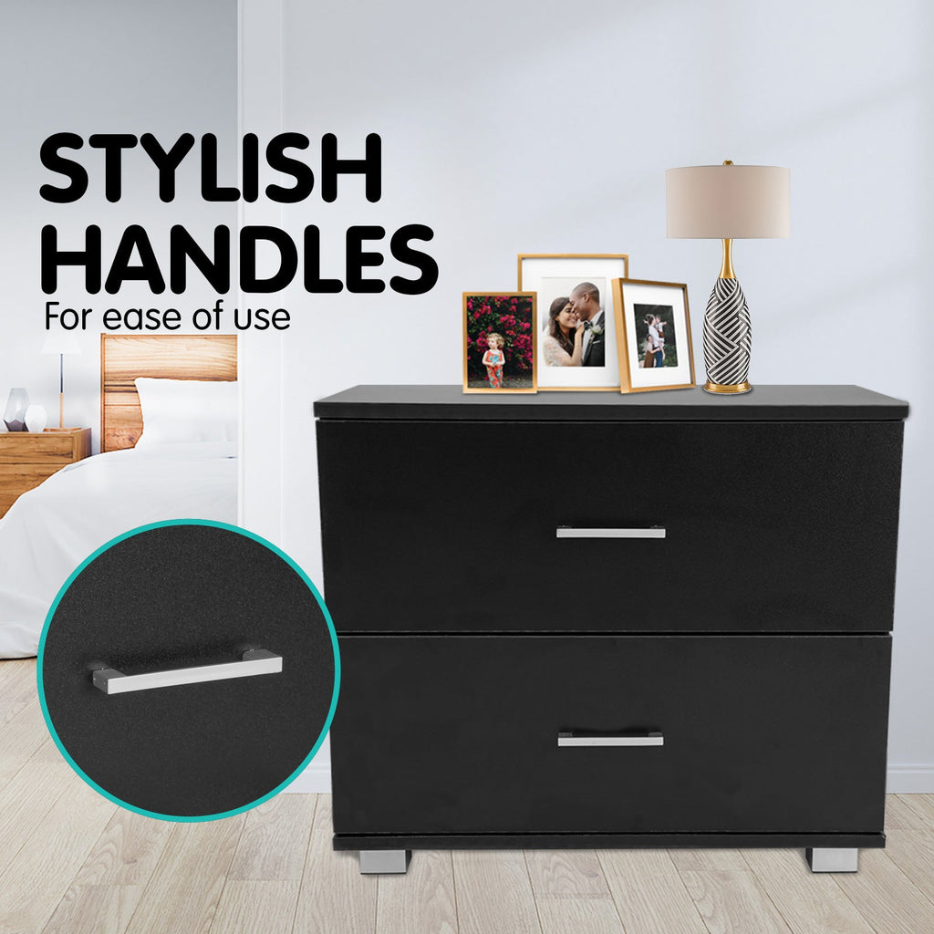 NNEDPE Bedside Table with Drawers MDF Wood - Black