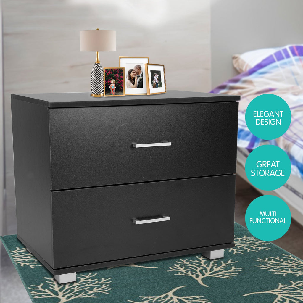 NNEDPE Bedside Table with Drawers MDF Wood - Black