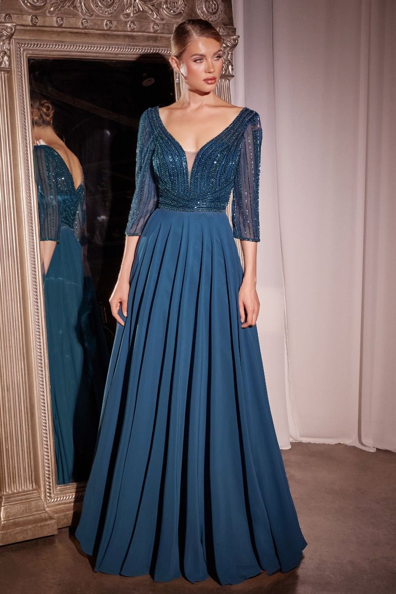 Three Quarter Sleeve Beaded Chiffon Dress-6