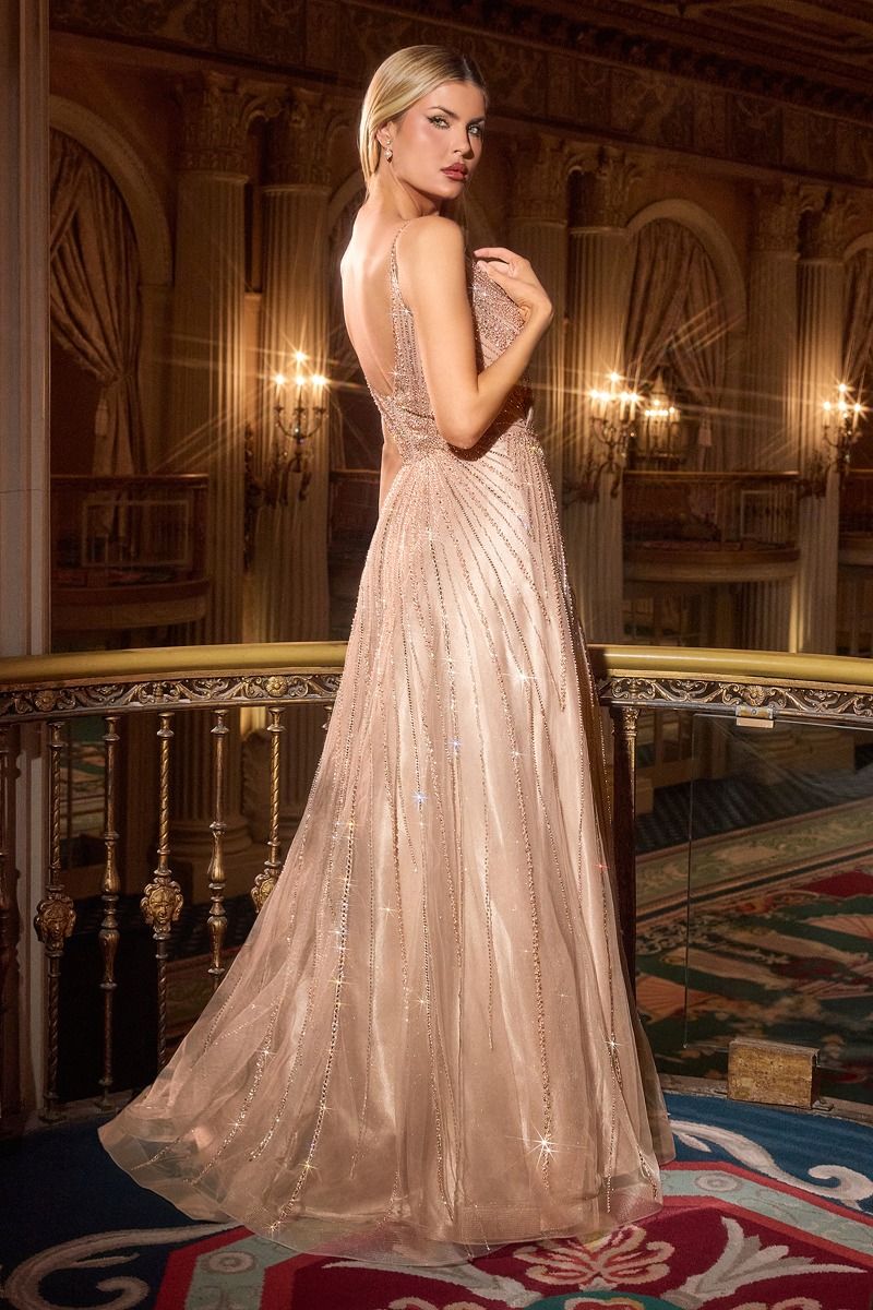 A-line dress with deep V-neck and spaghetti straps-1