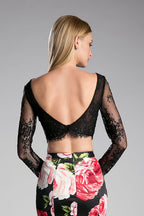 Beaded long sleeve lace crop top. TOP ONLY-1