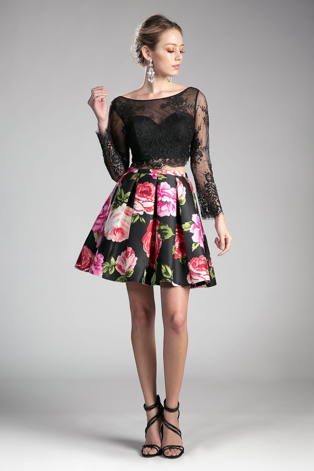 Beaded long sleeve lace crop top. TOP ONLY-3